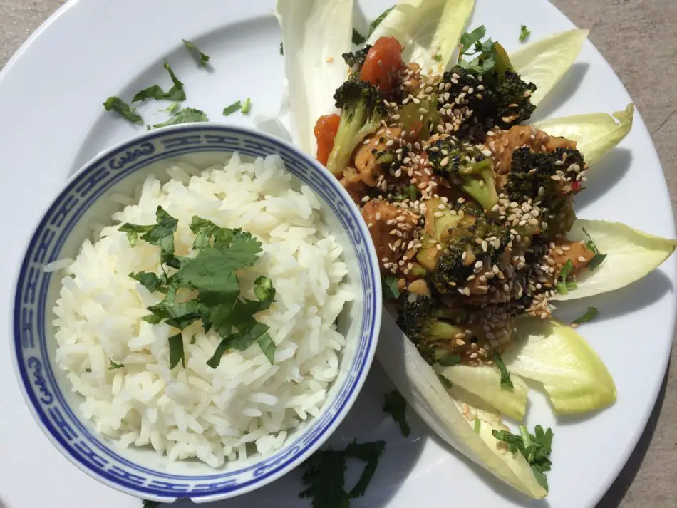Teriyaki-Sauce, Tempeh und Reis