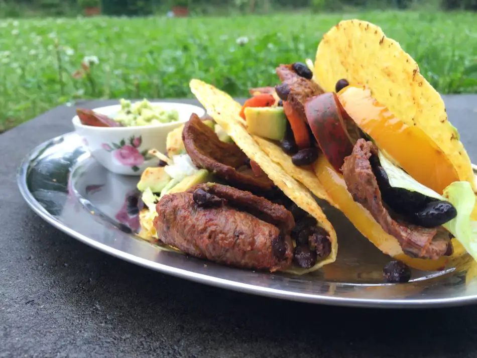 Tacos mit Avocad-Dip und gegrilltem Sojafleisch